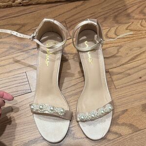 Lulu's Beige Pearl-Embellished Heels